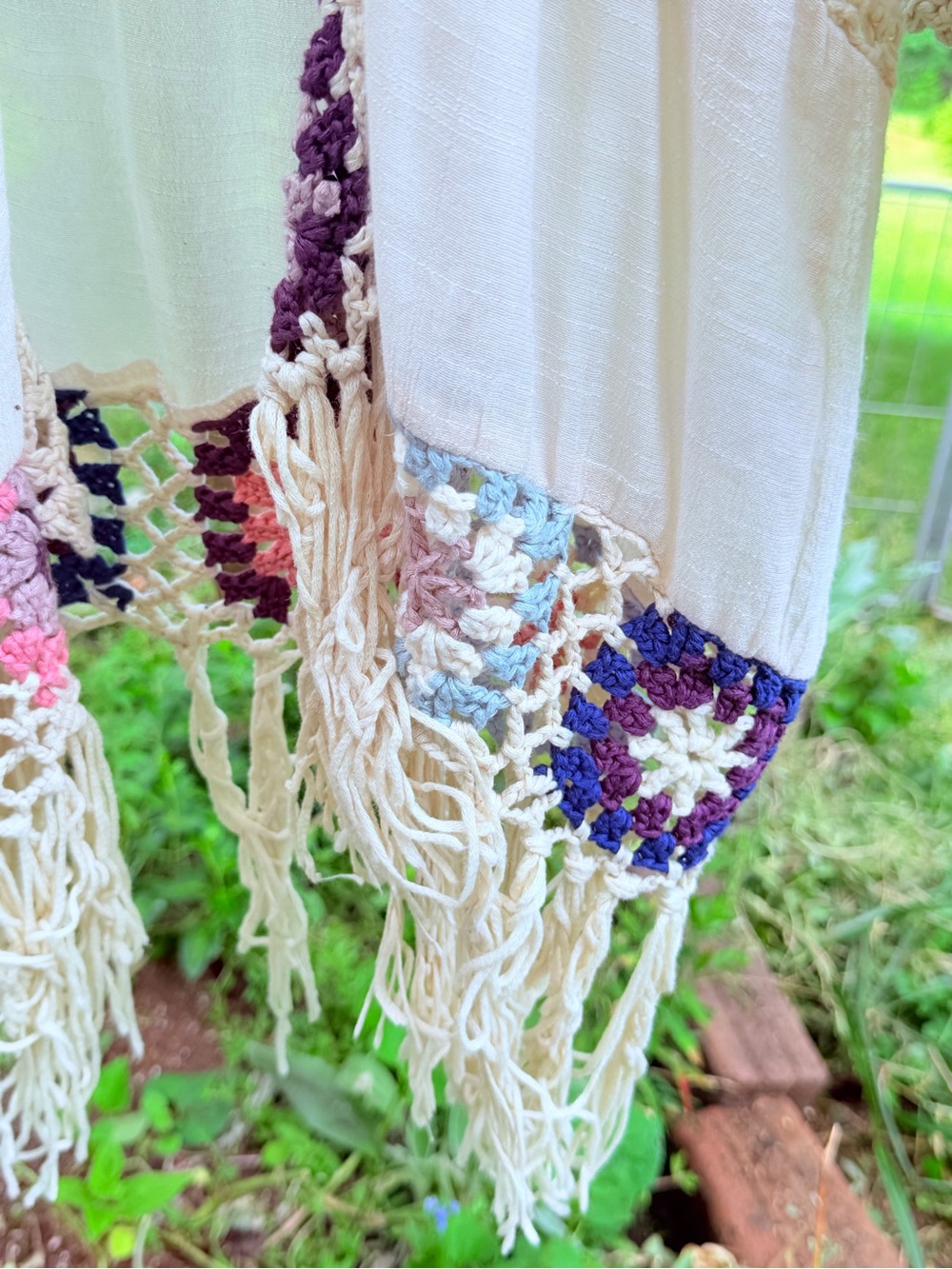 Listicle Boho Crochet Trim Fringe Kimono Cardigan Large Cream Festival Duster - Picture 9 of 10